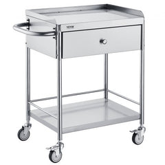  Medical Cart, 2-Layer Stainless Steel Cart 220 lbs Weight Capacity, Lab Utility Cart with 360° Silent Wheels and a Drawer for Lab, Clinic, Kitchen, Salon