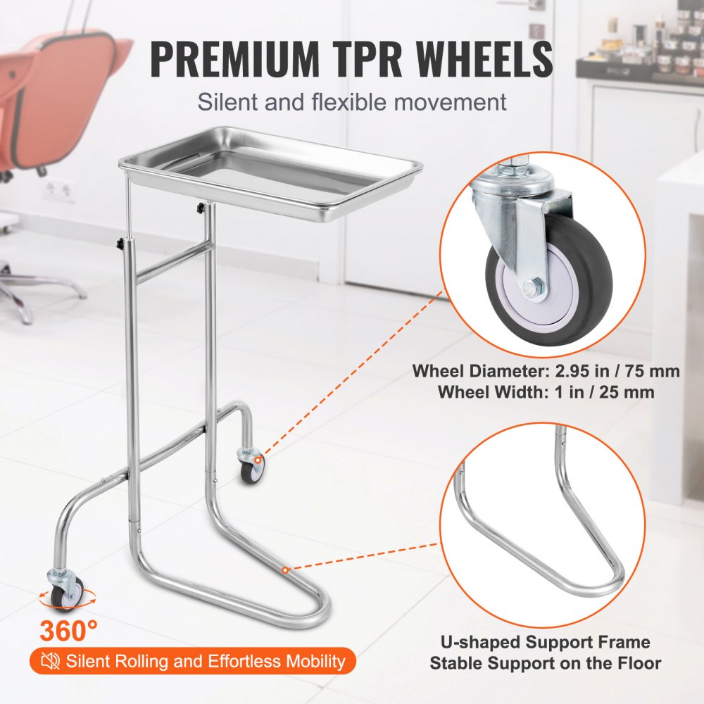 Stainless Steel Lab Cart with Single Tray & 2 Silent Wheels for Lab Clinic, Lab Serving Cart Utility Cart Stainless Steel Medical Cart, Lab Carts with 1 Drawers & Top Tray, Lab Rolling Cart for Lab, Clinic, Hospital, Salon, Office