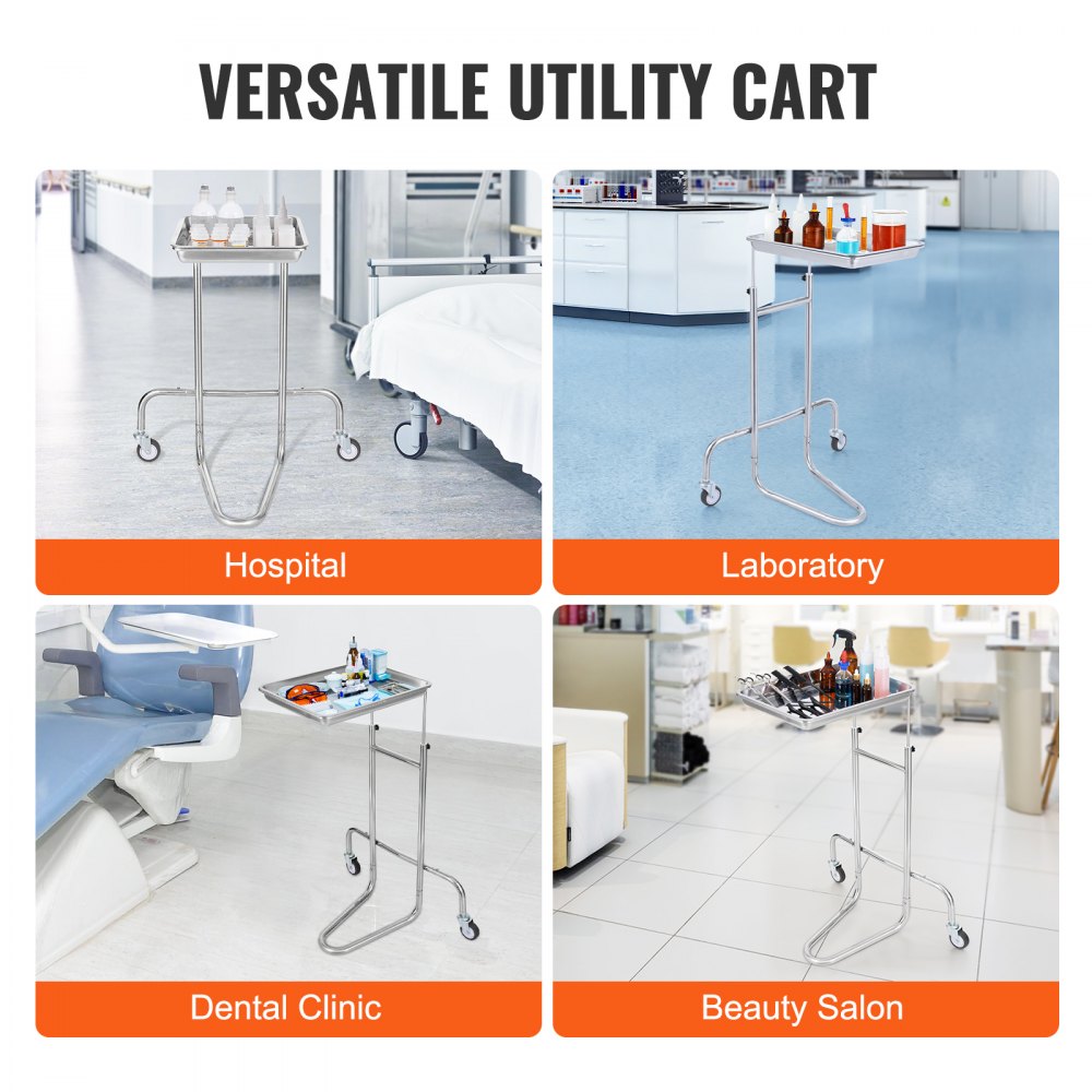 Stainless Steel Lab Cart with Single Tray & 2 Silent Wheels for Lab Clinic, Lab Serving Cart Utility Cart Stainless Steel Medical Cart, Lab Carts with 1 Drawers & Top Tray, Lab Rolling Cart for Lab, Clinic, Hospital, Salon, Office