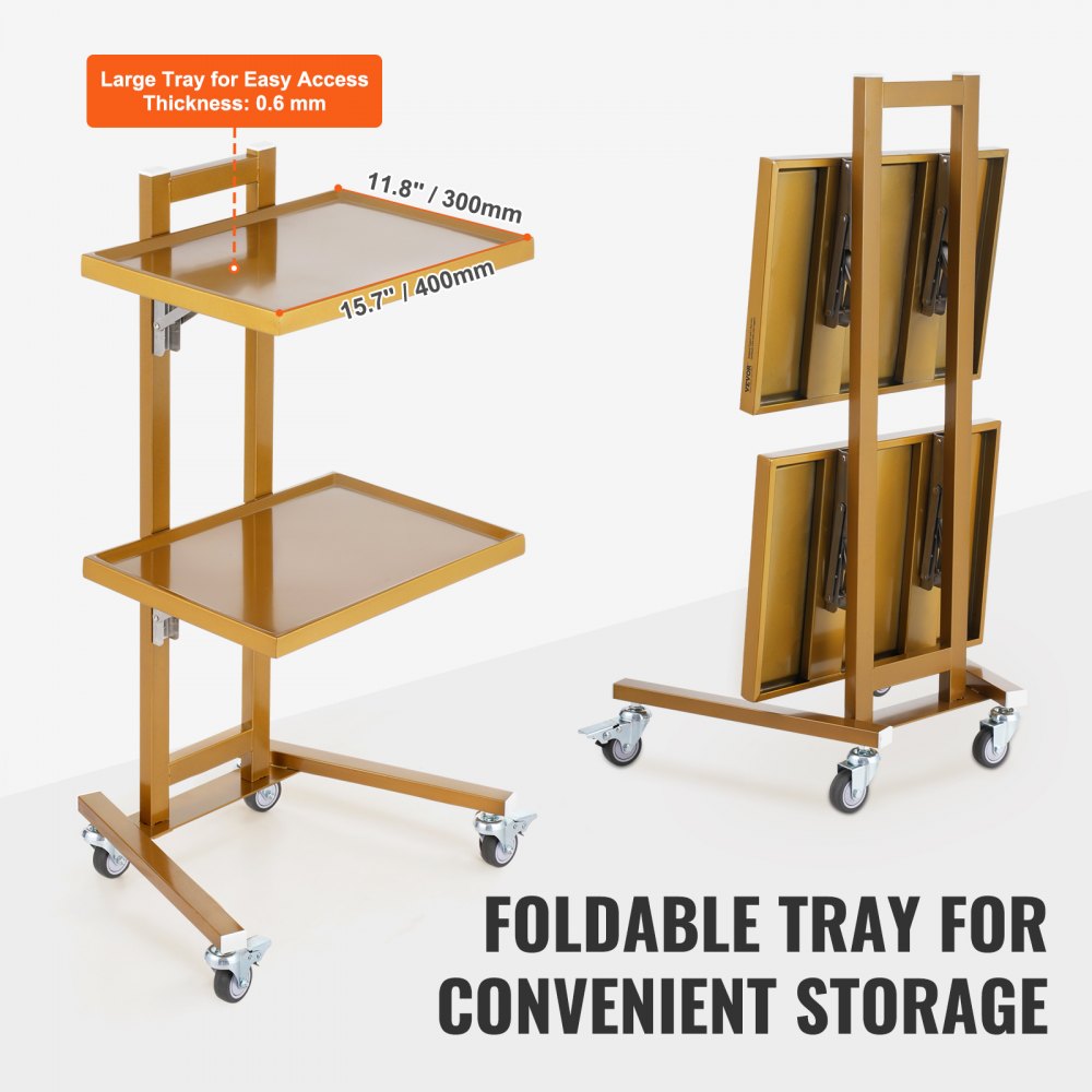 2 Tiers Stainless Steel Lab Carts with 2 Trays & 4 Silent Wheels Golden, Lab Serving Cart Utility Cart Stainless Steel Medical Cart, Lab Carts with 2 Drawers & Top Tray, Lab Rolling Cart for Lab, Clinic, Hospital, Salon, Office