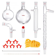 Lab Distillation Kit, 3.3 Boro Lab Glassware Distillation Kit with 24, 40 Joint, 1000ml Essential Oil Distillation Apparatus Kit, 14 pcs Set of Glassware Equipment