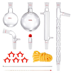 Lab Distillation Kit, 3.3 Boro Lab Glassware Distillation Kit with 24, 40 Joint, 1000ml Essential Oil Distillation Apparatus Kit, 14 pcs Set of Glassware Equipment