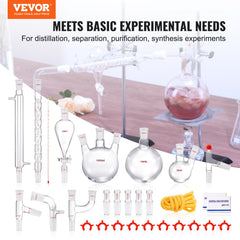 Lab Distillation Kit, 3.3 Boro Lab Glassware Distillation Kit with 24, 40 Joint, 1000ml Essential Oil Distillation Apparatus Kit, 29 pcs Set of Glassware Equipment