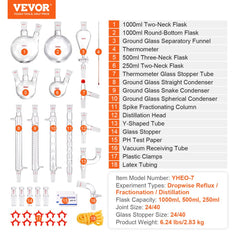 Lab Distillation Kit, 3.3 Boro Lab Glassware Distillation Kit with 24, 40 Joint, 1000ml Essential Oil Distillation Apparatus Kit, 32 pcs Set of Glassware Equipment