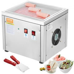 Fried Ice Cream Roll Machine, 11" x 9.5" Stir-Fried Ice Cream Pan, Stainless Steel Rolled Ice Cream Maker with Compressor and 2 Scrapers, for Making Ice Cream, Frozen Yogurt, Ice Cream Rolls
