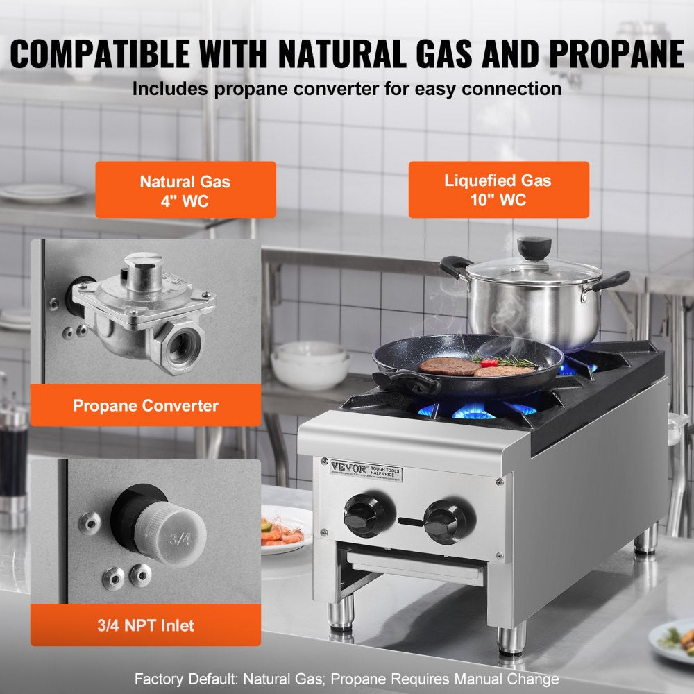 Commercial Gas Range Stove 2 Burners Countertop Cooking Hot Plate Kitchen