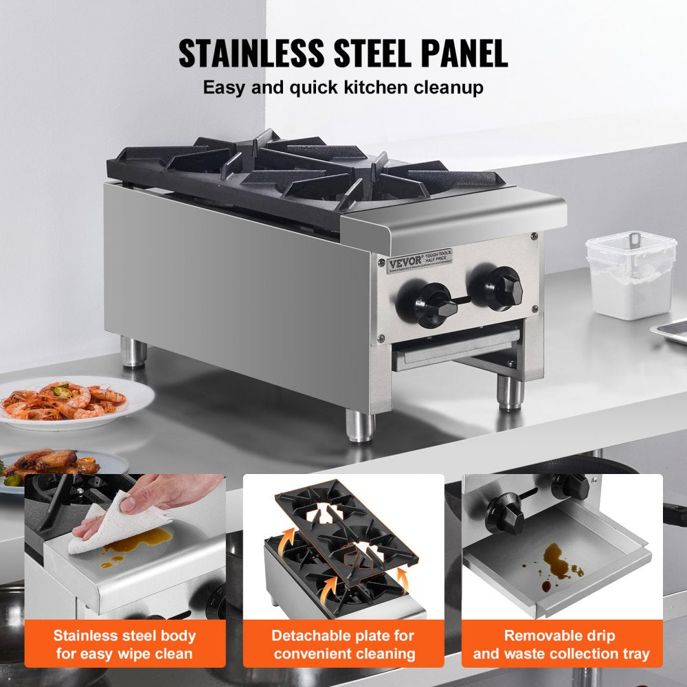 Commercial Gas Range Stove 2 Burners Countertop Cooking Hot Plate Kitchen