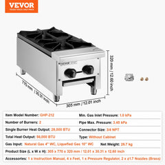 Commercial Gas Range Stove 2 Burners Countertop Cooking Hot Plate Kitchen