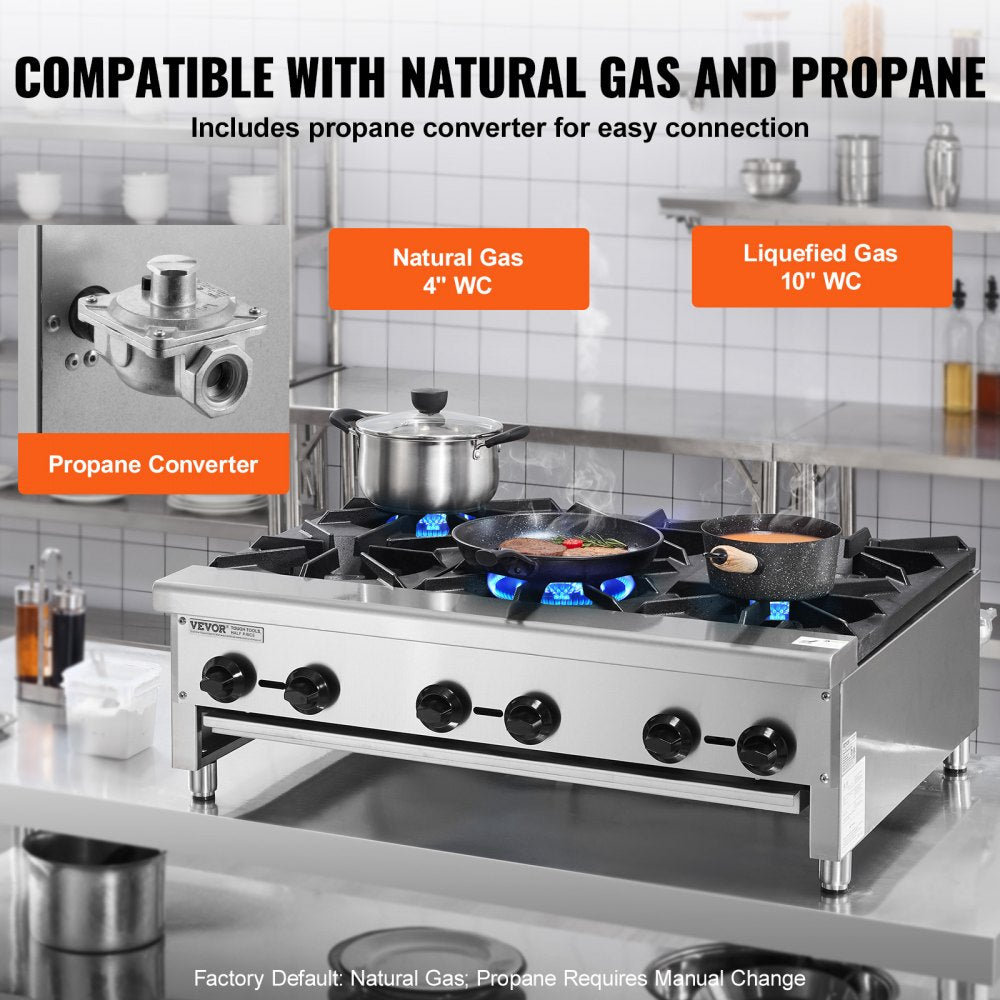 Commercial Gas Range Stove 6 Burners Countertop Cooking Hot Plate Kitchen