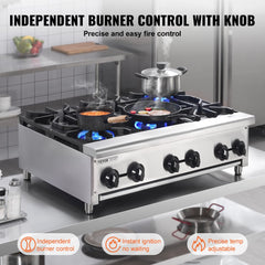 Commercial Gas Range Stove 6 Burners Countertop Cooking Hot Plate Kitchen