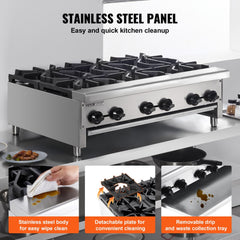 Commercial Gas Range Stove 6 Burners Countertop Cooking Hot Plate Kitchen