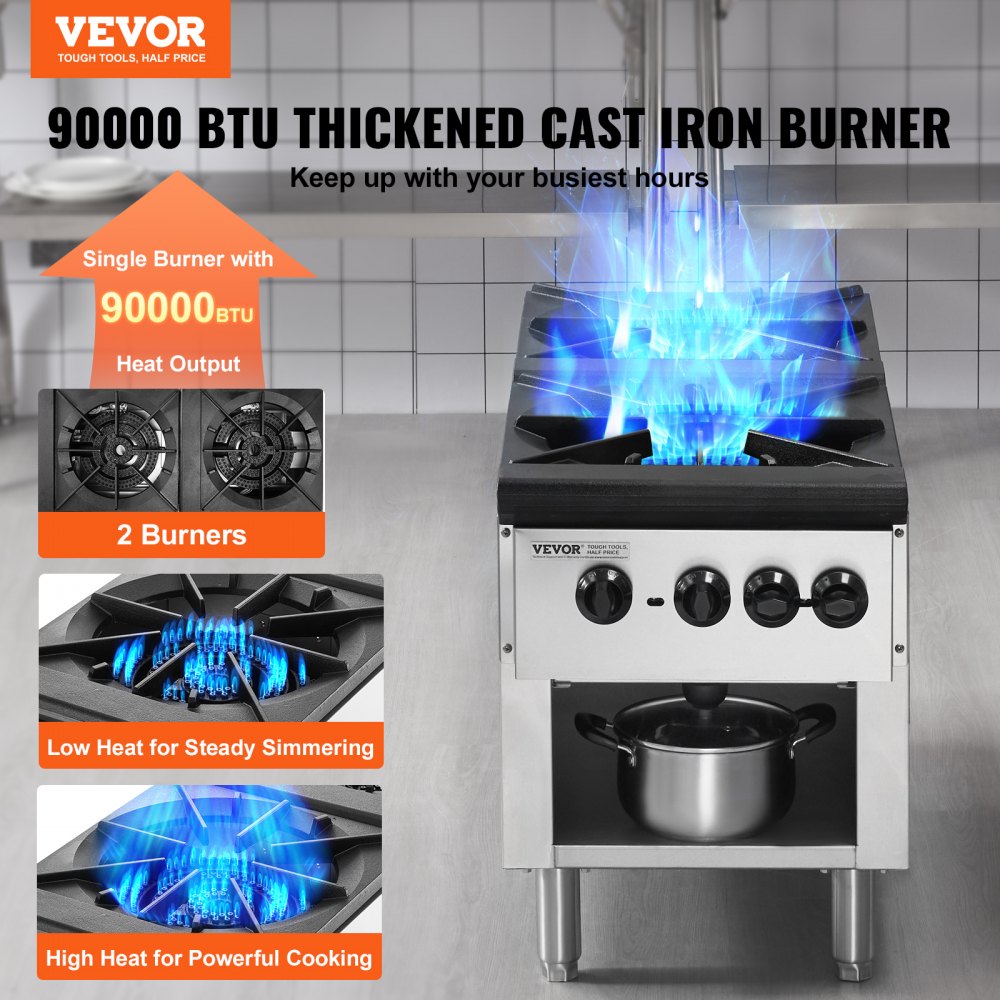 Commercial Gas Range Stove 2 Burners Countertop Cooking Hot Plate Kitchen