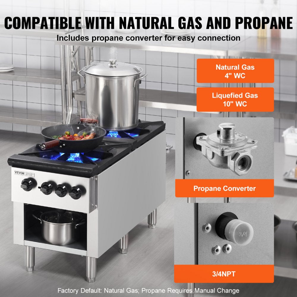 Commercial Gas Range Stove 2 Burners Countertop Cooking Hot Plate Kitchen
