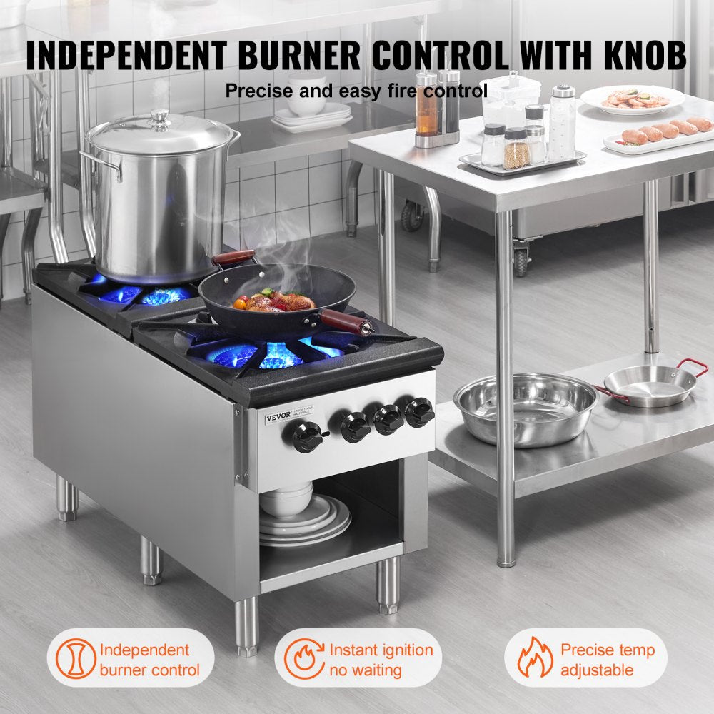Commercial Gas Range Stove 2 Burners Countertop Cooking Hot Plate Kitchen