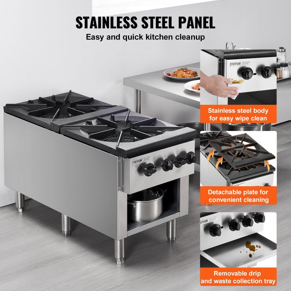 Commercial Gas Range Stove 2 Burners Countertop Cooking Hot Plate Kitchen