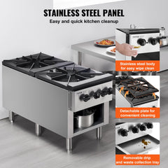 Commercial Gas Range Stove 2 Burners Countertop Cooking Hot Plate Kitchen