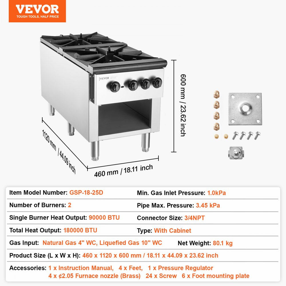 Commercial Gas Range Stove 2 Burners Countertop Cooking Hot Plate Kitchen