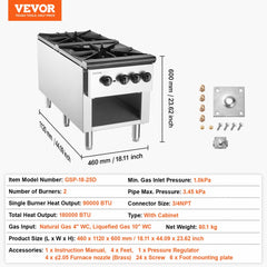 Commercial Gas Range Stove 2 Burners Countertop Cooking Hot Plate Kitchen