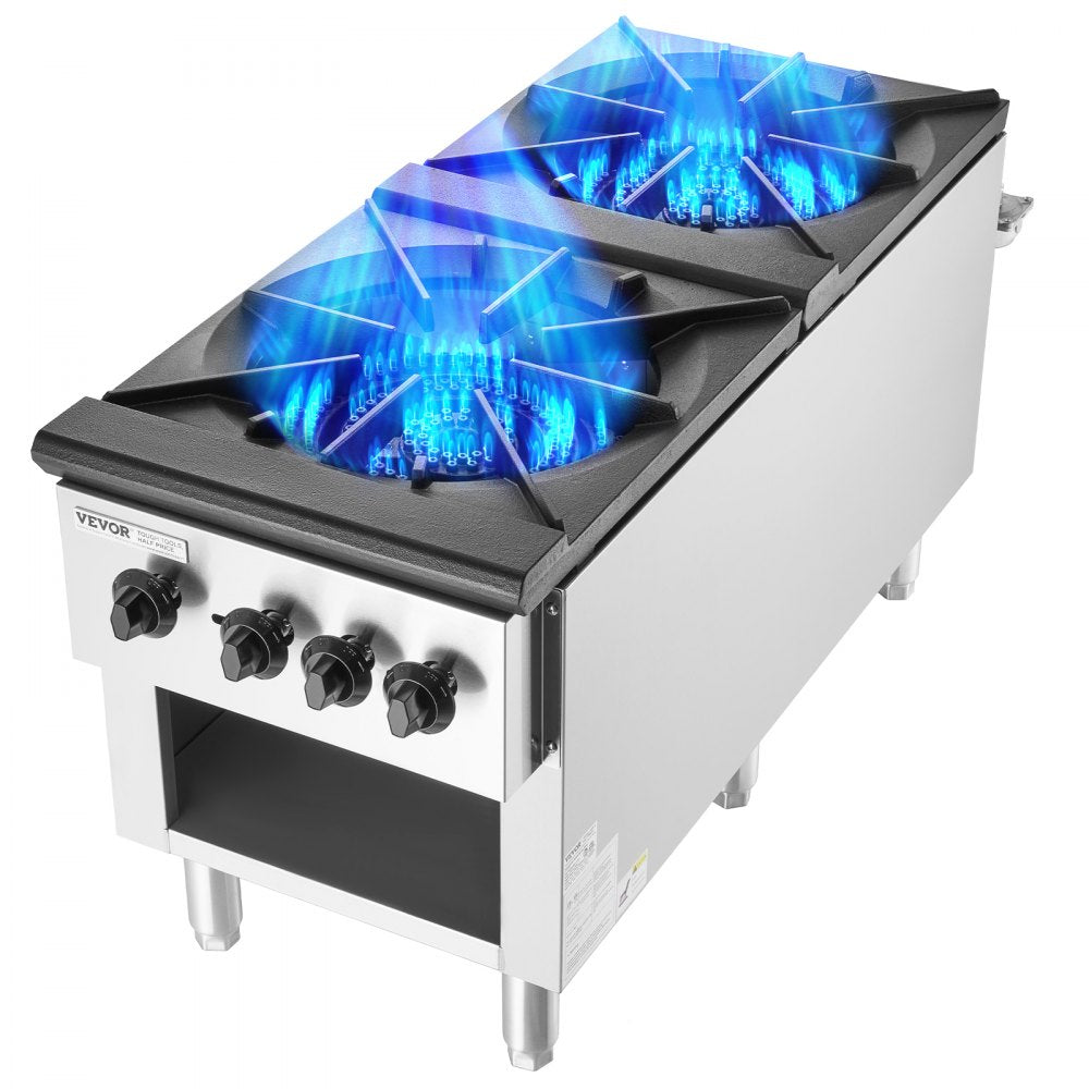 Commercial Gas Range Stove 2 Burners Countertop Cooking Hot Plate Kitchen