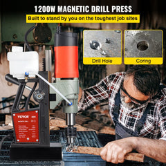 Bostome 1200W Magnetic Drill Press with a copper motor and 13000N magnetic force for drilling.