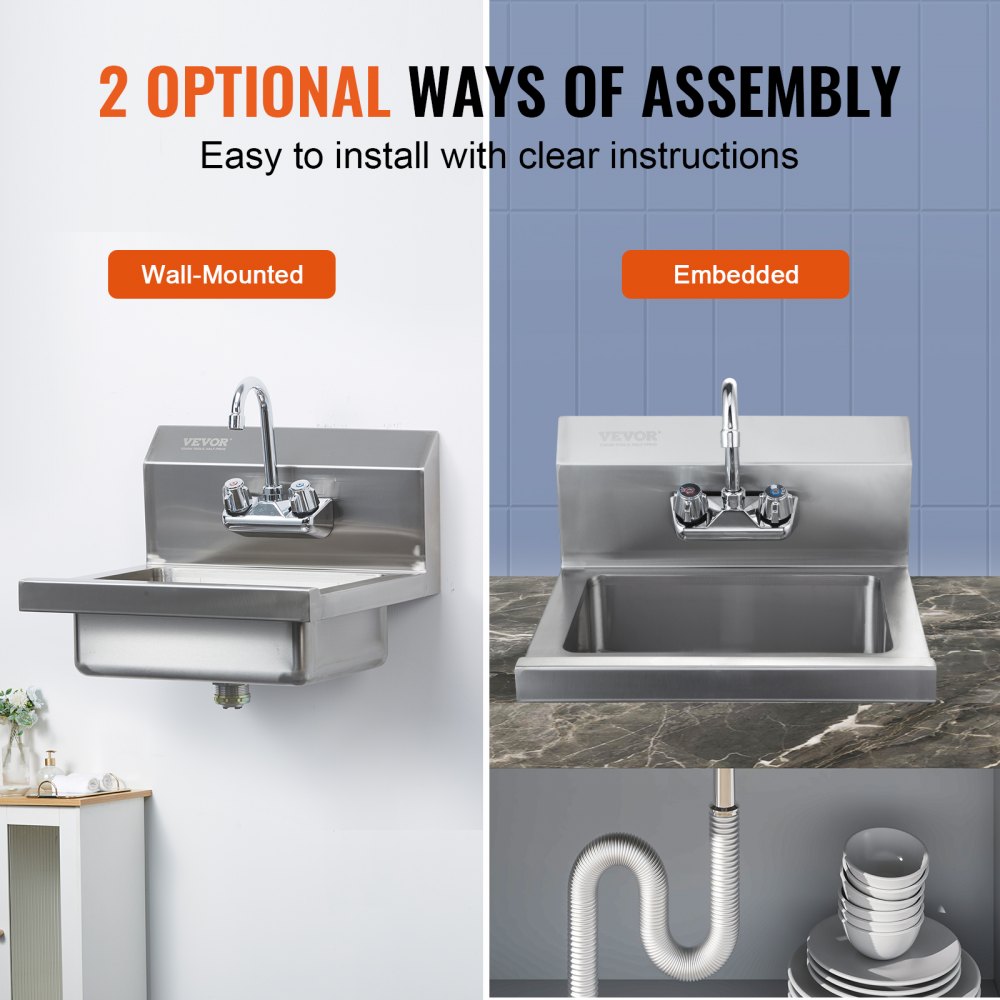 Commercial Hand Sink with Faucet, NSF Stainless Steel Sink for Washing, Small Hand Washing Sink, Wall Mount Hand Basin, Utility Sink for Restaurant, Kitchen, Bar, Garage and Home, 17 x 12.8 inch
