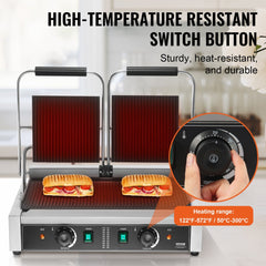 Commercial Panini Press Grill Electric Sandwich Maker Griddle Plate 19"x9"