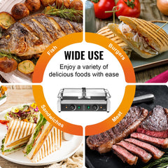 Commercial Panini Press Grill Electric Sandwich Maker Griddle Plate 19"x9"