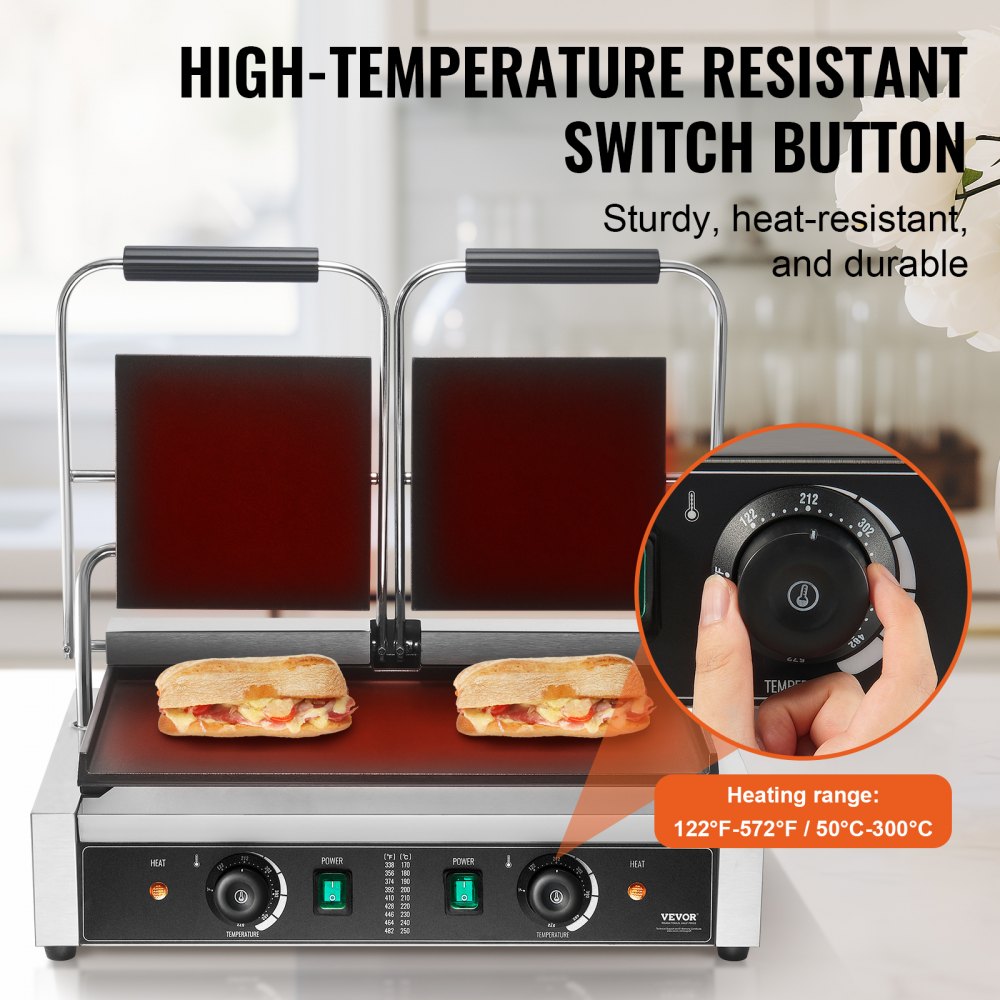 Commercial Panini Press Grill Electric Sandwich Maker Griddle Plate 19"x9"