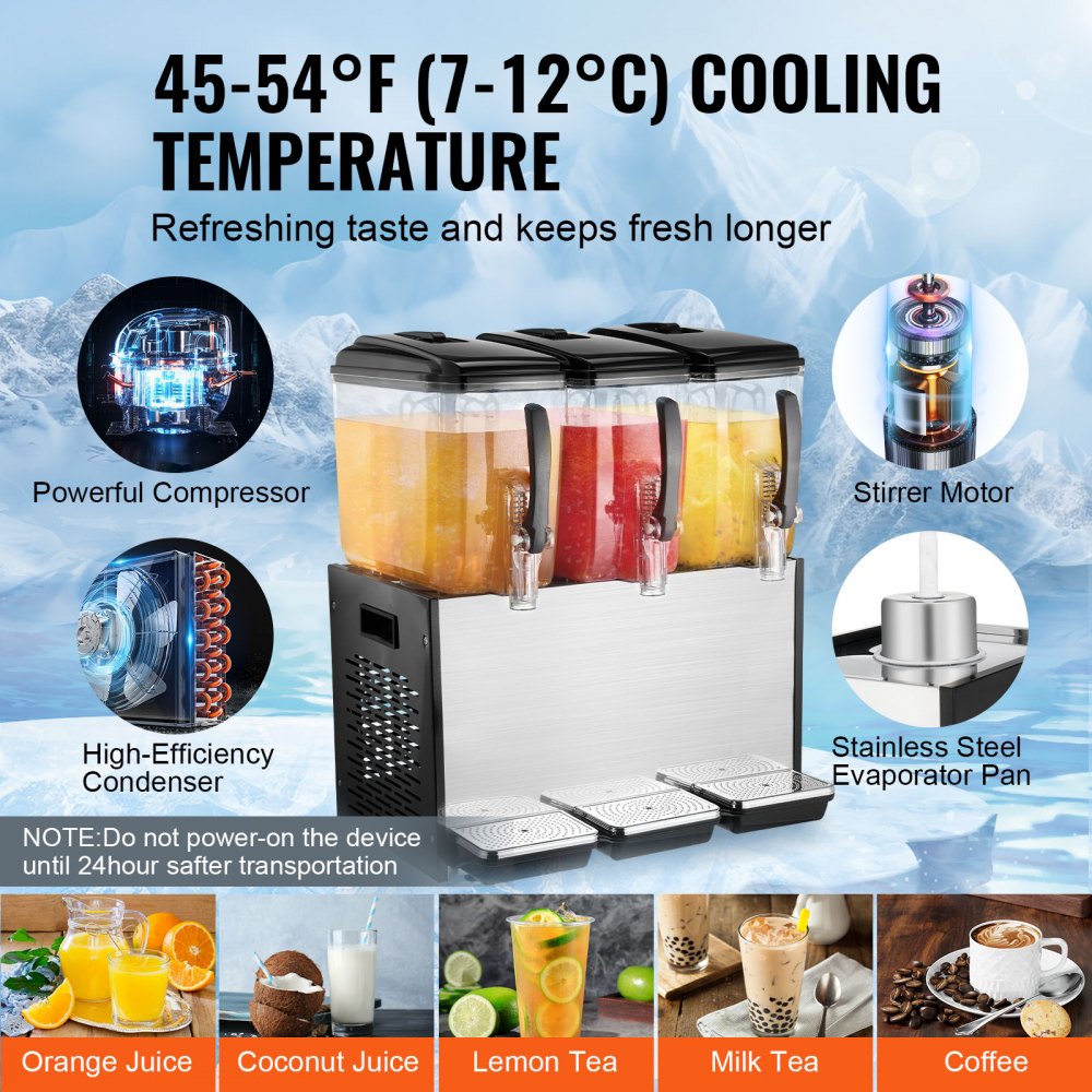 Commercial Beverage Dispenser 12L x 3 Tanks Cold Juice Ice Drink Dispenser