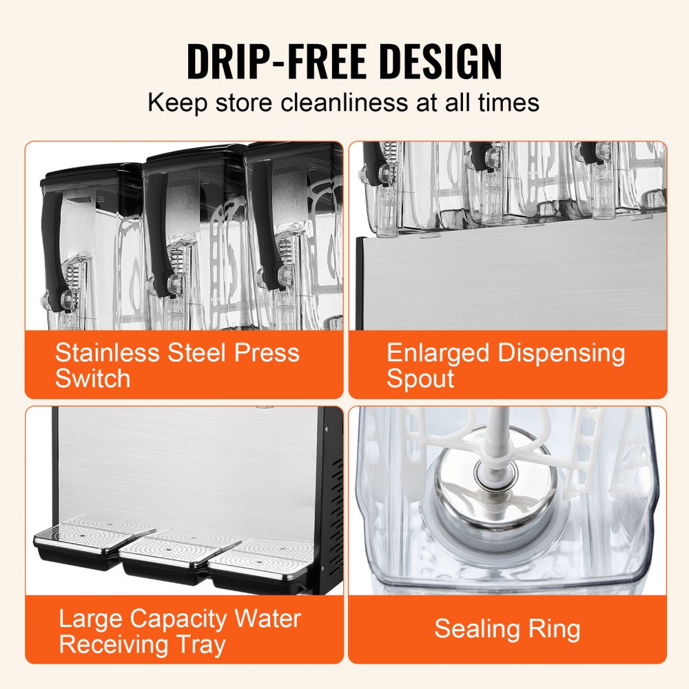 Commercial Beverage Dispenser 12L x 3 Tanks Cold Juice Ice Drink Dispenser