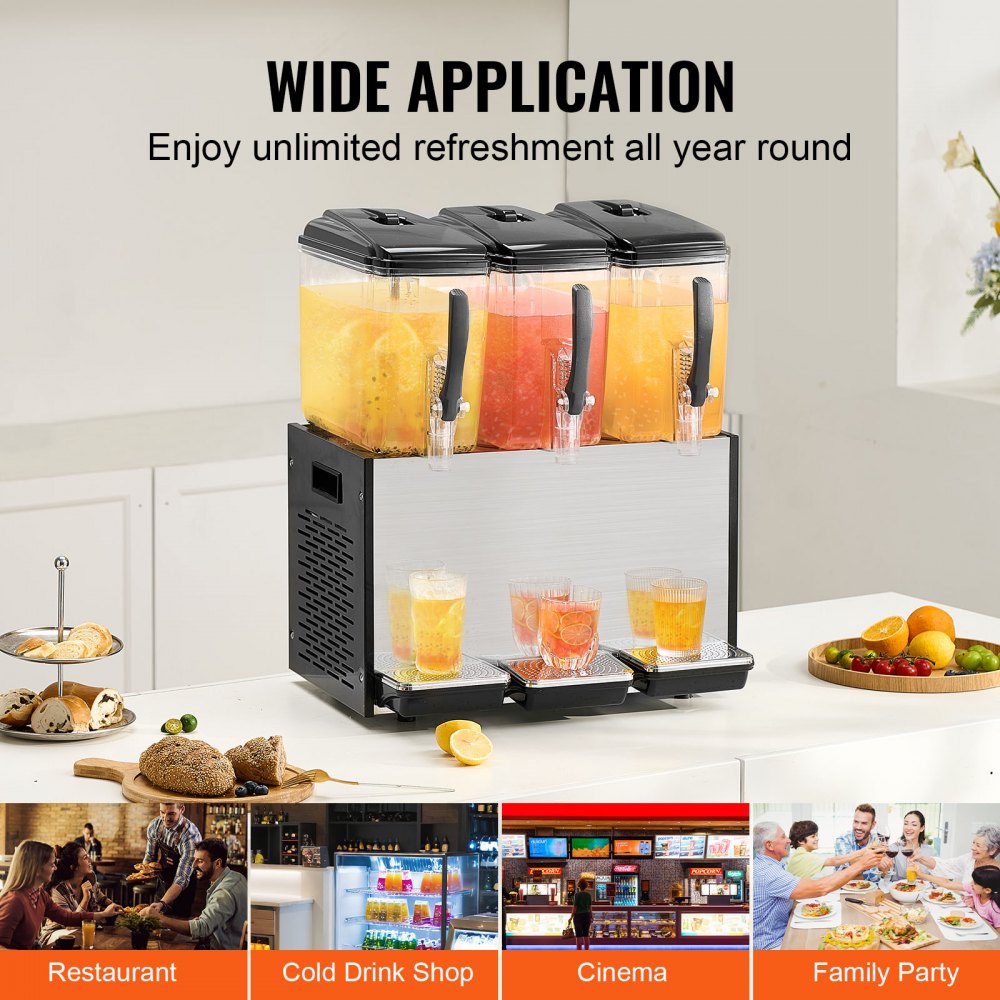 Commercial Beverage Dispenser 12L x 3 Tanks Cold Juice Ice Drink Dispenser