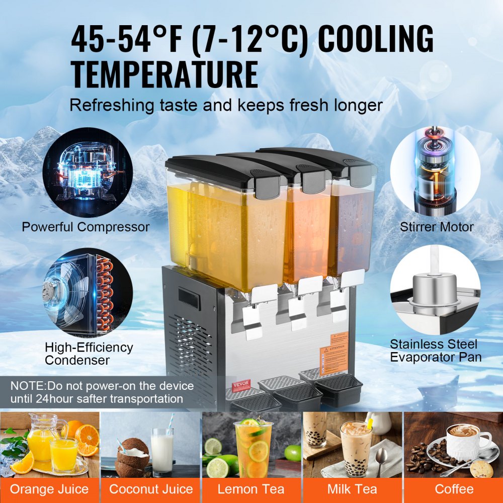 Commercial Beverage Dispenser 10L x 3 Tanks Cold Juice Ice Drink Dispenser