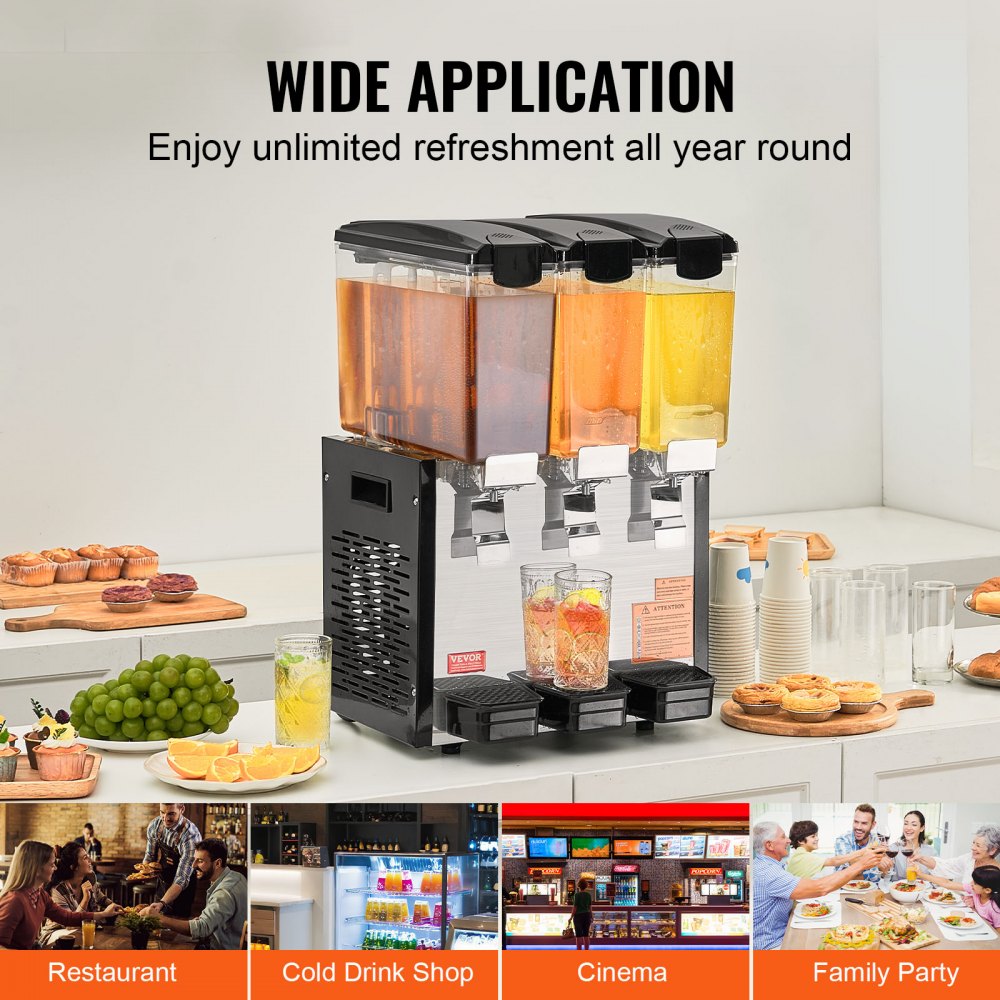 Commercial Beverage Dispenser 10L x 3 Tanks Cold Juice Ice Drink Dispenser