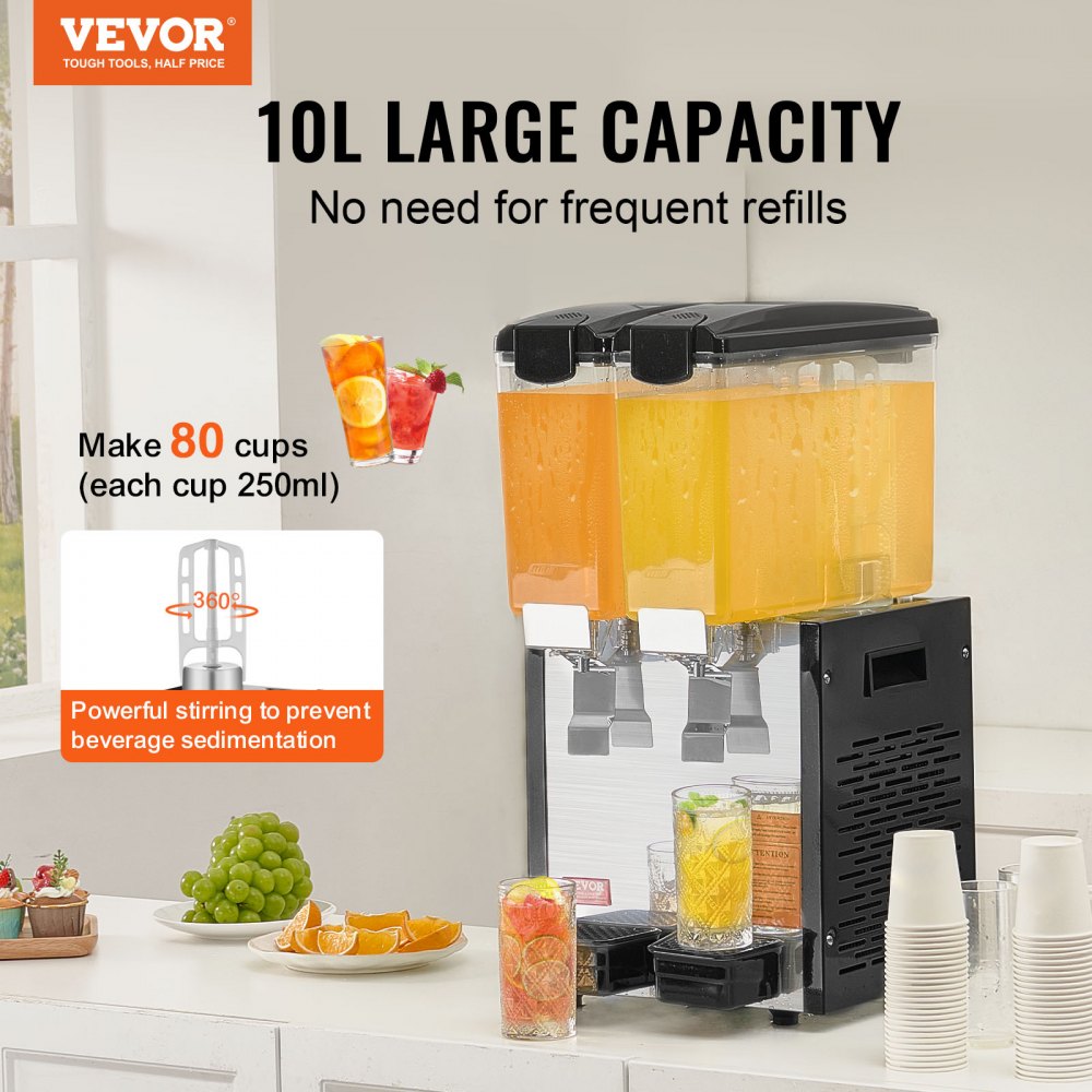 Commercial Beverage Dispenser 10L x 2 Tanks Cold Juice Ice Drink Dispenser