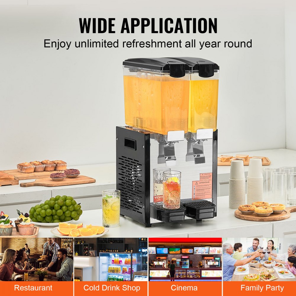 Commercial Beverage Dispenser 10L x 2 Tanks Cold Juice Ice Drink Dispenser