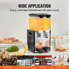 Commercial Beverage Dispenser 10L x 2 Tanks Cold Juice Ice Drink Dispenser