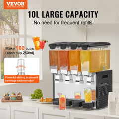 Commercial Beverage Dispenser 10L x 4 Tanks Cold Juice Ice Drink Dispenser