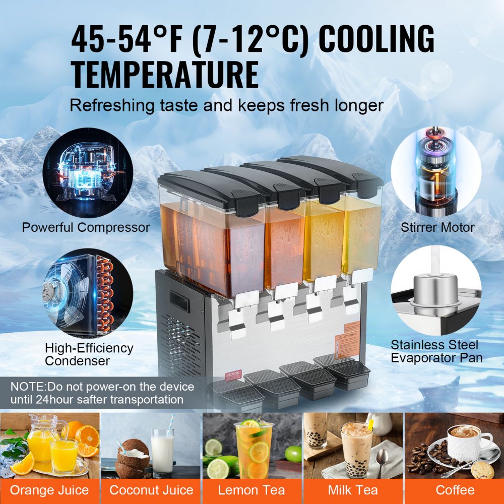 Commercial Beverage Dispenser 10L x 4 Tanks Cold Juice Ice Drink Dispenser