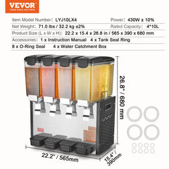 Commercial Beverage Dispenser 10L x 4 Tanks Cold Juice Ice Drink Dispenser