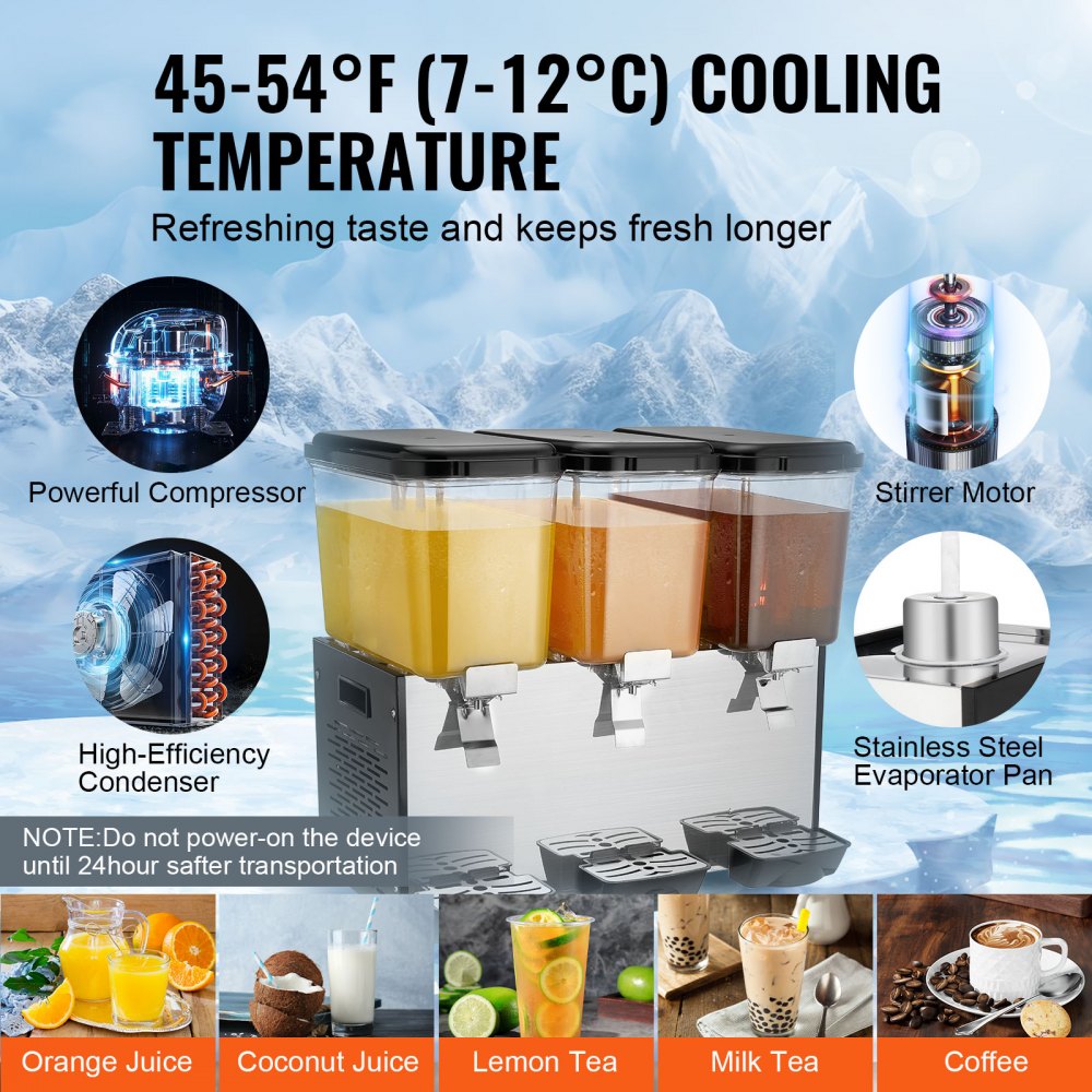 Commercial Beverage Dispenser 18L x 3 Tanks Cold Juice Ice Drink Dispenser