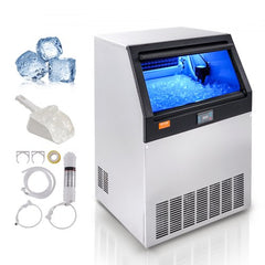 Commercial Ice Maker, 160lbs/24H, Ice Maker Machine, 80 Ice Cubes in 12-15 Minutes, Freestanding Cabinet Ice Maker with 66lbs Storage Capacity LED Digital Display, for Bar Home Office Restaurant