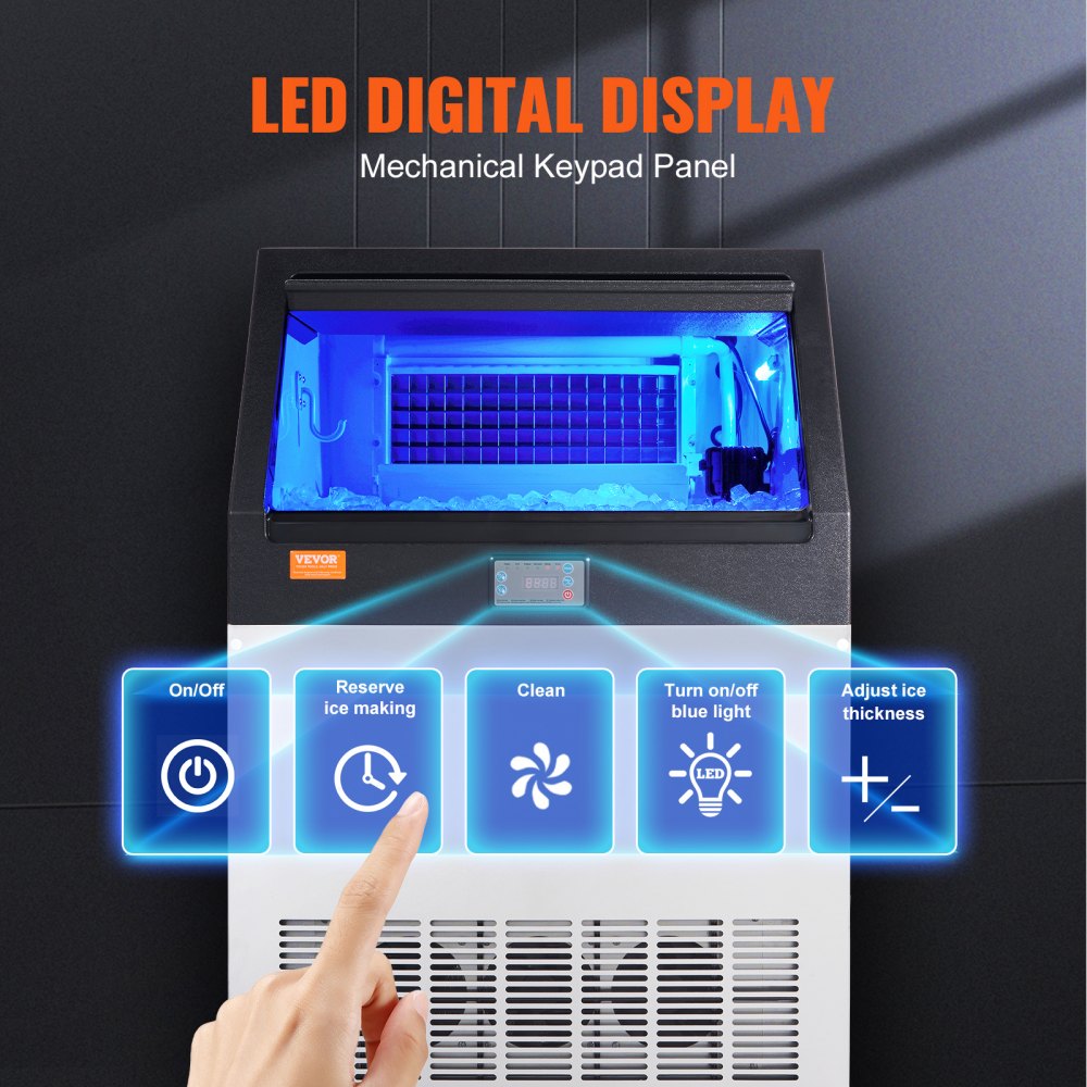 Commercial Ice Maker, 160lbs/24H, Ice Maker Machine, 80 Ice Cubes in 12-15 Minutes, Freestanding Cabinet Ice Maker with 66lbs Storage Capacity LED Digital Display, for Bar Home Office Restaurant