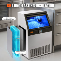 Commercial Ice Maker, 160lbs/24H, Ice Maker Machine, 80 Ice Cubes in 12-15 Minutes, Freestanding Cabinet Ice Maker with 66lbs Storage Capacity LED Digital Display, for Bar Home Office Restaurant
