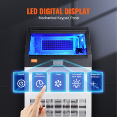 Commercial Ice Maker, 160lbs/24H, Ice Maker Machine, 80 Ice Cubes in 12-15 Minutes, Freestanding Cabinet Ice Maker with 66lbs Storage Capacity LED Digital Display, for Bar Home Office Restaurant