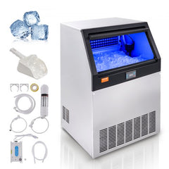 Commercial Ice Maker, 200lbs/24H, Ice Maker Machine, 90 Ice Cubes in 12-15 Minutes, Freestanding Cabinet Ice Maker with 66lbs Storage Capacity LED Digital Display, for Bar Home Office Restaurant