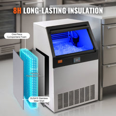 Commercial Ice Maker, 200lbs/24H, Ice Maker Machine, 90 Ice Cubes in 12-15 Minutes, Freestanding Cabinet Ice Maker with 66lbs Storage Capacity LED Digital Display, for Bar Home Office Restaurant