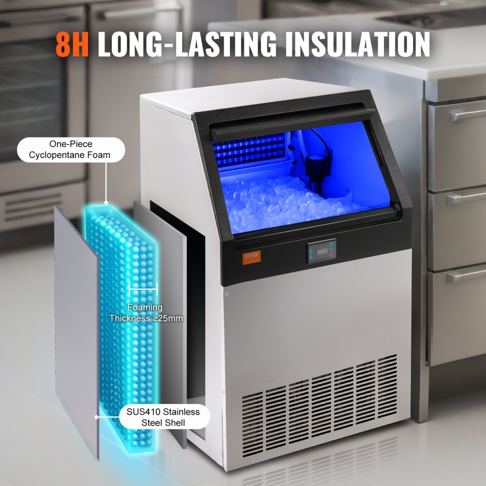 Commercial Ice Maker, 200lbs/24H, Ice Maker Machine, 90 Ice Cubes in 12-15 Minutes, Freestanding Cabinet Ice Maker with 66lbs Storage Capacity LED Digital Display, for Bar Home Office Restaurant
