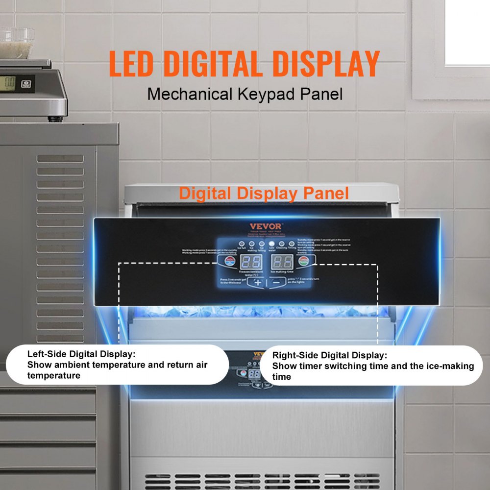 Commercial Ice Maker, 330lbs/24H, Ice Maker Machine, 126 Ice Cubes in 12-15 Minutes, Freestanding Cabinet Ice Maker with 88lbs Storage Capacity LED Digital Display, for Bar Home Restaurant