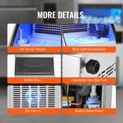 Commercial Ice Maker, 450lbs/24H, Ice Maker Machine, 160 Ice Cubes in 12-15 Minutes, Freestanding Cabinet Ice Maker with 130lbs Storage Capacity LED Digital Display, for Bar Home Office Restaura