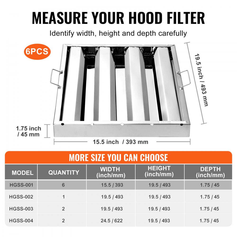 15.5Wx19.5H Inch Commercial Hood Filter Range Hood Baffle Stainless Steel